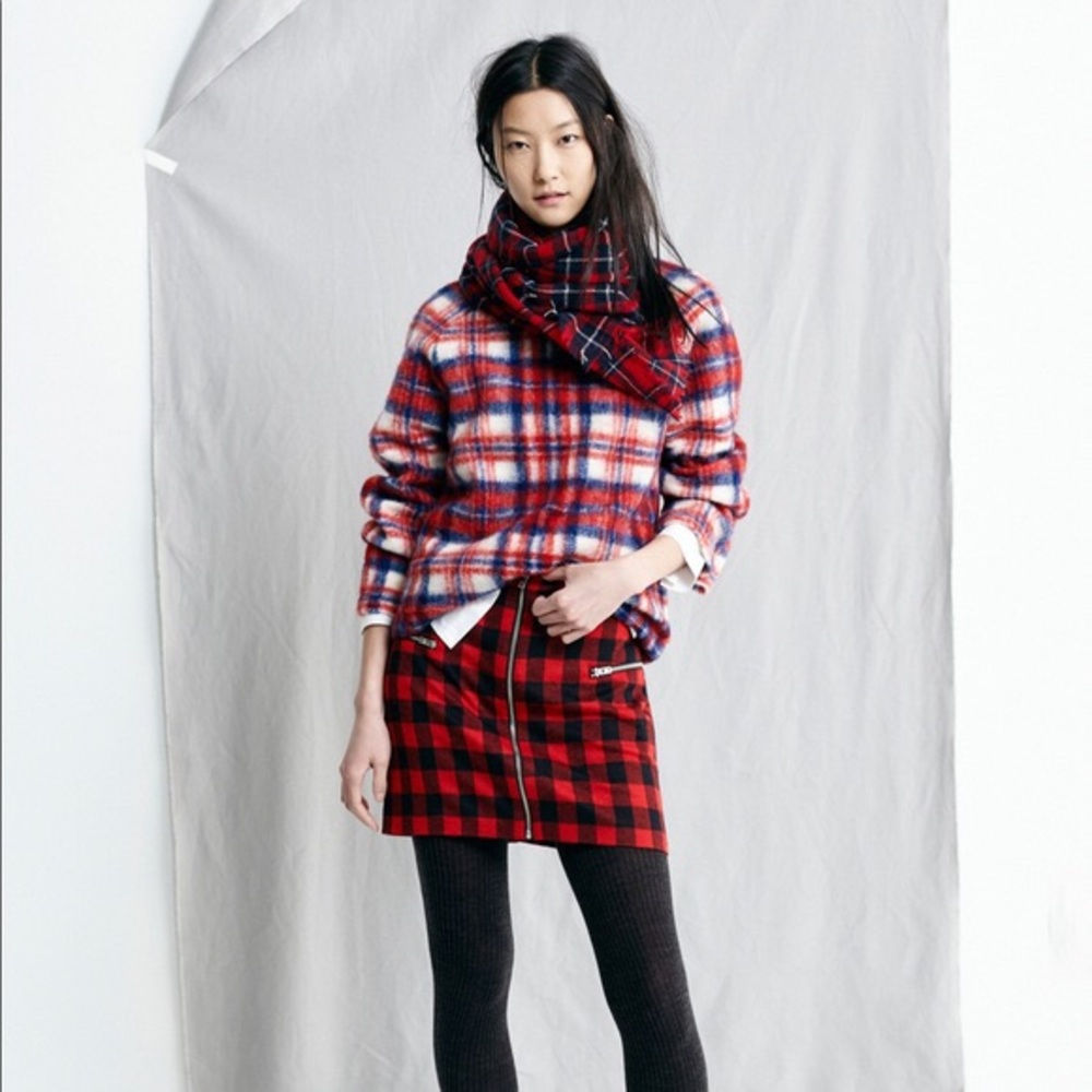 Madewell Red Brushed Plaid Pullover